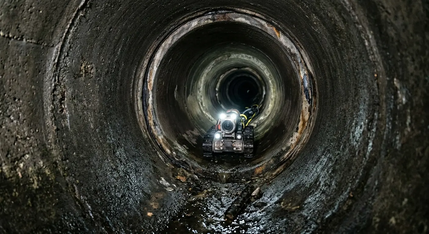 Robotic sewer camera inspecting pipe interior for Sewer Line Repair in Swarthmore